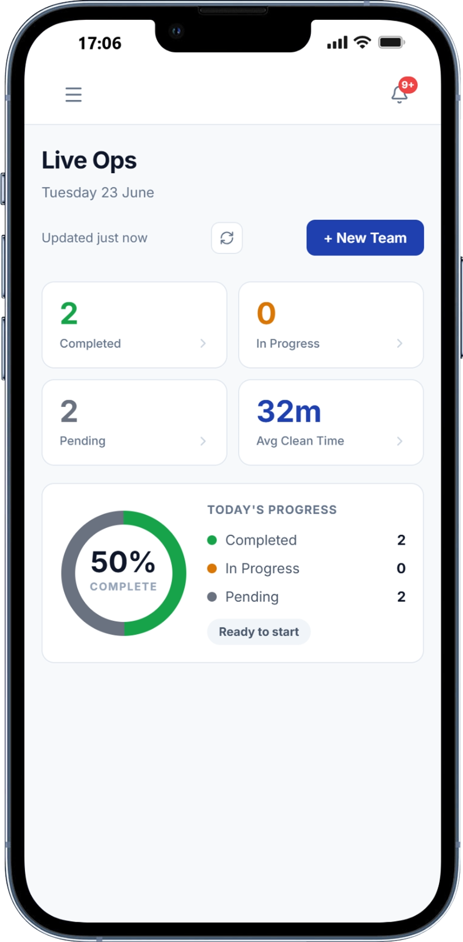 Preview of the Tyst iOS app on an iPhone 13 Pro, showing the Live Ops screen — coming soon